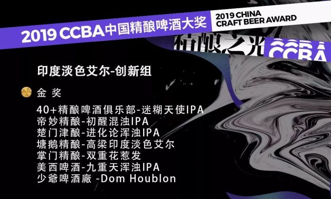 2019第四届ccba中国精酿啤酒大奖获奖榜单!这些精酿啤酒你喝过哪款?