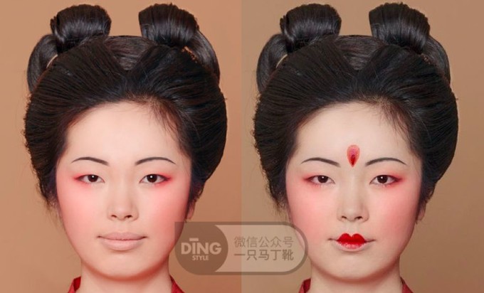 现在我们不会画这种左右缩减的唇形,不过咬唇妆其实也是类似的道理.