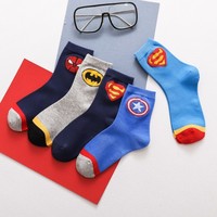 5双装儿童袜子秋冬加厚保暖棉中筒袜超级英雄男童袜子