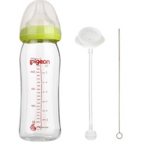 贝亲（Pigeon）奶瓶婴儿宽口玻璃奶瓶自然实感奶嘴新生儿宝宝奶瓶进口瓶身宽口玻璃奶瓶240ML绿L奶嘴（6个月+）送吸管+吸管刷