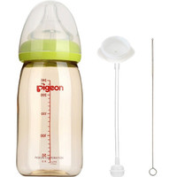 贝亲（Pigeon）奶瓶新生儿ppsu奶瓶宽口径宝宝奶瓶塑料水瓶婴儿奶瓶防摔奶瓶240ML绿L奶嘴（6个月+）送吸管+吸管刷