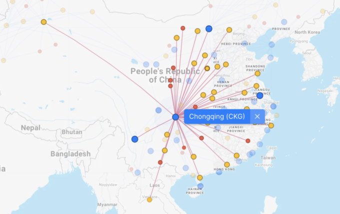 华夏航空重庆机场参考航线图
