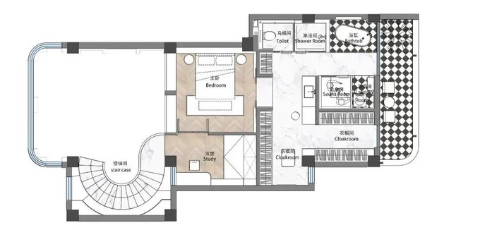 175㎡“职住一体”的家，旋转楼梯融入法式风情，装出大宅气度