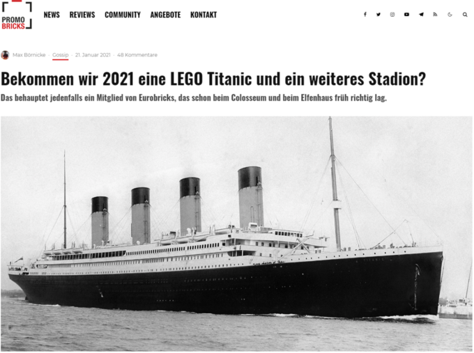 传言乐高即将在2021年推出泰坦尼克号?
