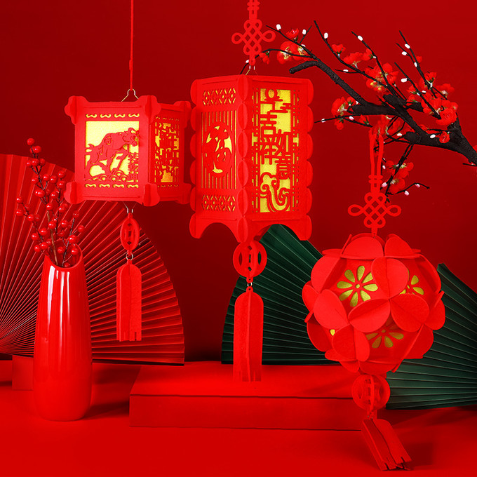 创意2021牛年新年春节过年led发光大红灯笼挂件夜晚装饰布置用品 16.