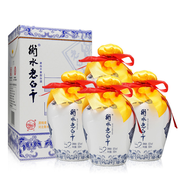 中酒网衡水老白干52度小瓷坛500ml*4老白干香型白酒宴请礼盒整箱 399