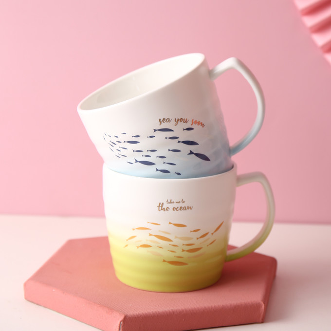 创意卡通少女清新立体猫咪大容量陶瓷水杯可爱马克杯早餐牛奶杯子 16.