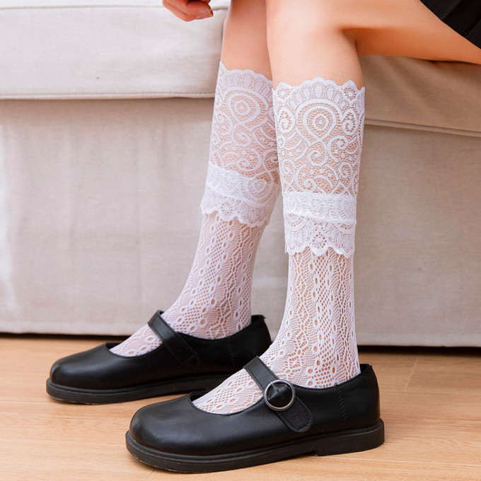 4双装夏季堆堆袜女韩国蕾丝袜薄款镂空凉鞋袜子女中筒袜ins潮可爱日系