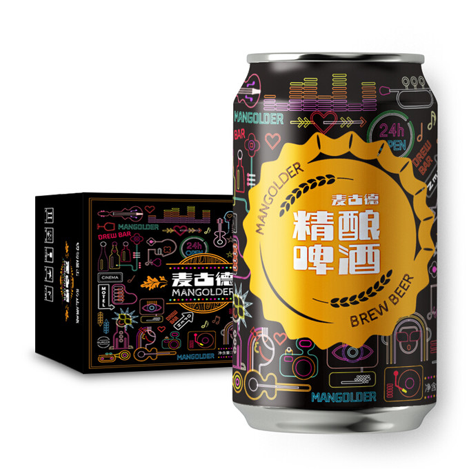 青岛麦古德(mangolder)精酿啤酒小麦啤酒330ml全麦白啤酒整箱听装330