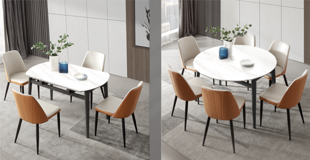 顾家现代简约可伸缩餐桌椅抗造岩板材质一圆一方大家小家都适用