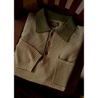 U.SageFW21(USAGE)KnitPoloShirt复古强捻棉针织条纹Polo衫