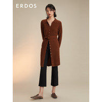 ERDOS善系列女士21秋冬新款纯山羊绒小翻领单排扣抽条针织连衣裙
