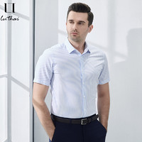 魯泰（Luthai）成衣免烫纯棉商务蓝色条纹衬衫男士工装上班短袖衬衣蓝色条纹41
