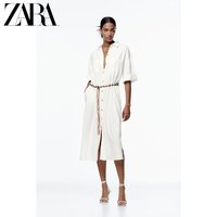 ZARA夏季新款女装配腰带亚麻混纺衬衣式连衣裙8497939251