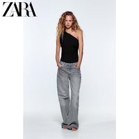 ZARA夏季新款女装黑色褶皱装饰不对称设计连体衣0264062800