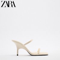 ZARA夏季新品TRF女鞋白色极简风一字带高跟凉鞋3334010001