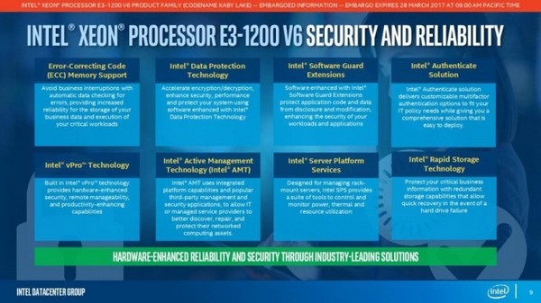 主频小幅提升、功耗降低：intel 英特尔 推出 Xeon E3-1200 v6系列 处理器