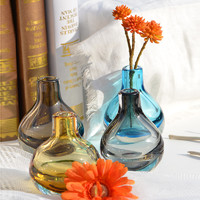 简约现代玻璃花瓶 创意摆件 透明玻璃花瓶彩色小花瓶