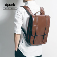d-park 双肩包电脑包男学生书包商务男士笔记本 双肩旅行包皮包潮14英寸电脑背包 棕色