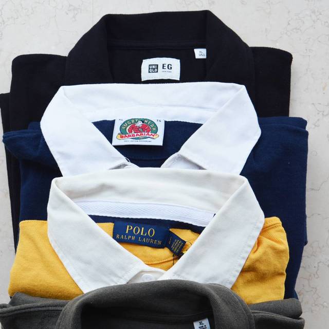 3件 Rugby 针织衫：UNIQLO X Engineered Garments、BARBARIAN、POLO RALPH LAUREN