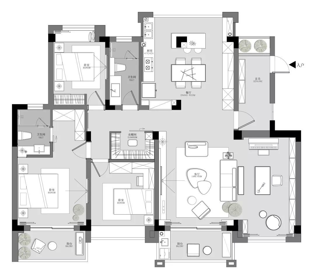 现代简约三居室∣130㎡推倒几道墙，换来大客厅、大厨房，还有简而不凡的轻奢范儿