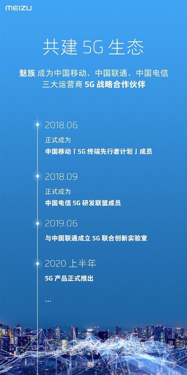 魅族成三大运营商5G战略合作伙伴，首款5G产品2020年上半年推出