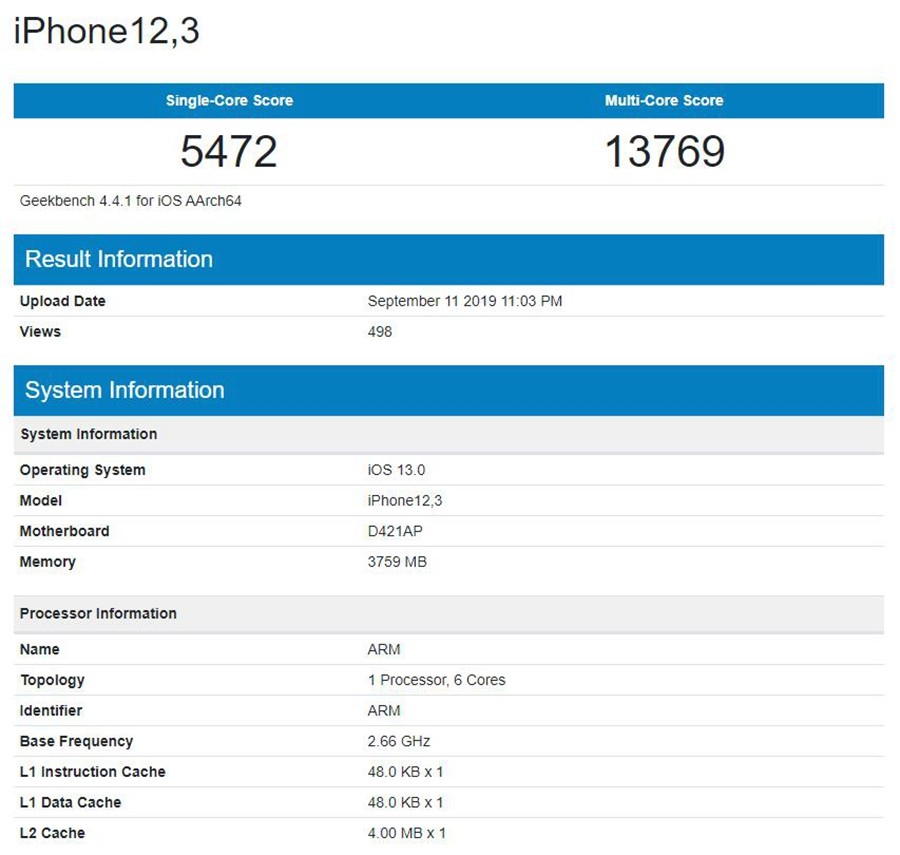 跑分提升 20%、全系4GB内存：iPhone 11 Pro Geekbench 跑分出炉