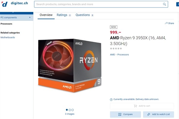 普及16核心32线程：AMD 锐龙 9 3950X 真身首曝，预计月底出货