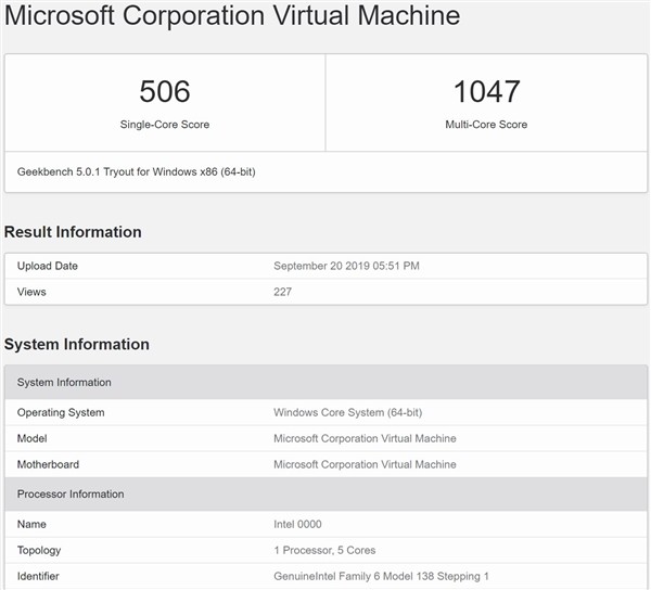 Windows Core OS 设备现身 GeekBench，搭载 Intel 5 核 Lakefield 处理器