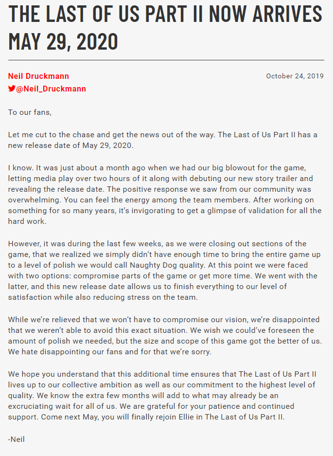 重返游戏：《最后生还者 第二幕》将延期至2020年5月29日发售