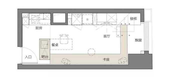 30平公寓加一层,复式装修出简约客厅、餐厅及大卧室,让一家三口住出百平的效果