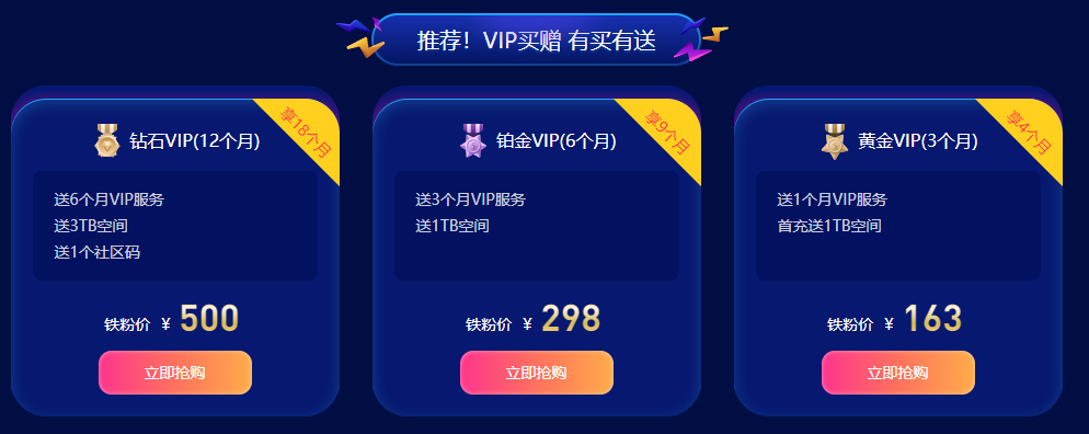 115网盘铁粉节今日开启，参与秒杀10年VIP礼包，还有更多VIP套餐超值购