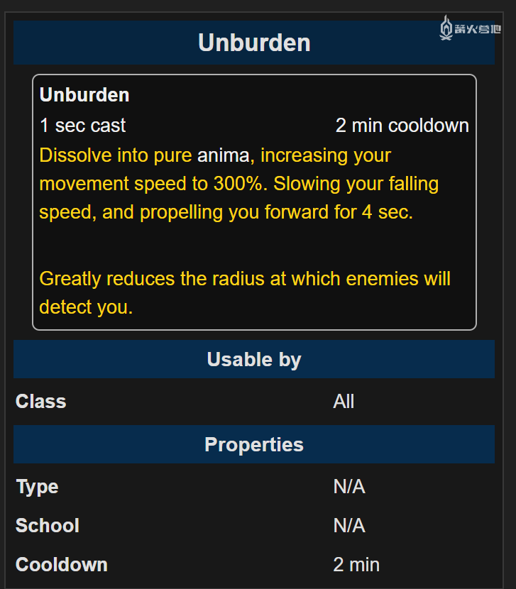 加入基瑞安盟约后解锁的技能「羽化之负(unburden)」:2 分钟冷却时间