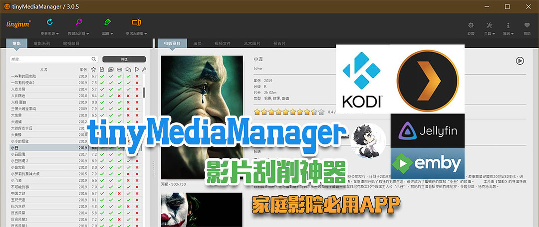 关于tinyMediaManager无法搜刮的解决办法和配合KODI的设置的一些小技巧分享