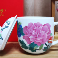 国瓷红官窑贵妃杯|醴陵釉下五彩陶瓷杯，紫牡丹的气质呈现深厚的古典美