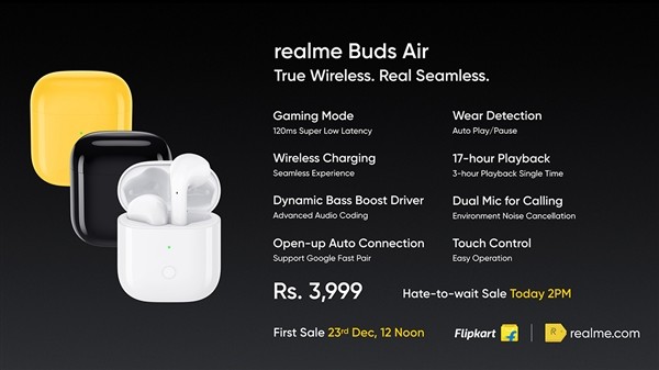 realme Buds Air 真无线耳机在印度发布，售价约 395 元