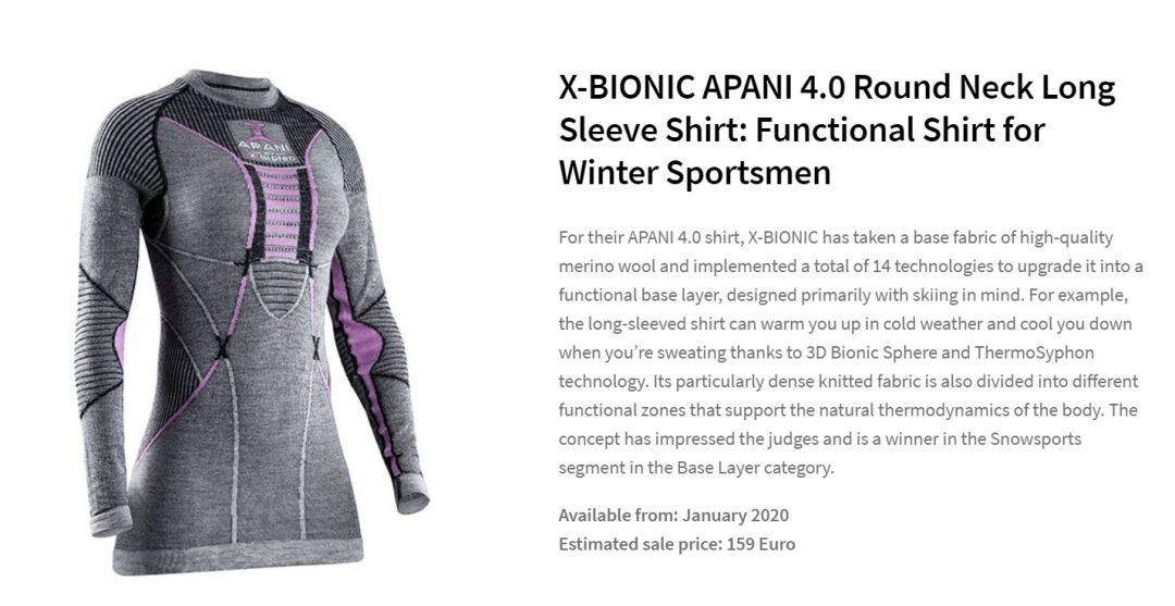 ISPO全球设计奖 | X-Bionic APANI® 4.0 MERINO套装