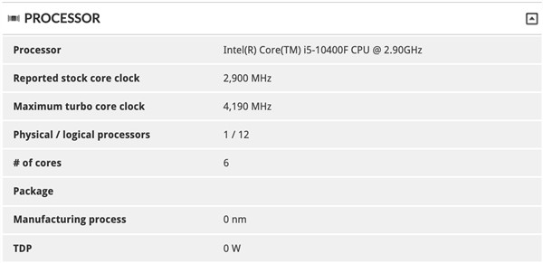 十代酷睿首款无核显型号浮现：intel i5-10400F 处理器提速100MHz