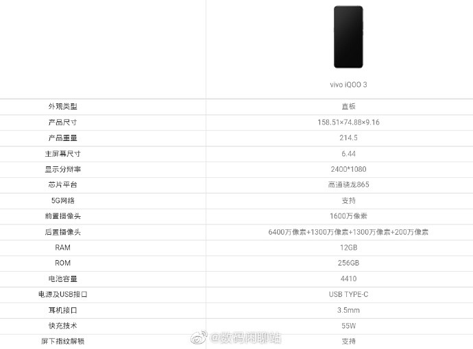 59.7万最强跑分手机：iQOO 3 外观首曝，配4800万四摄 4440mAh电池