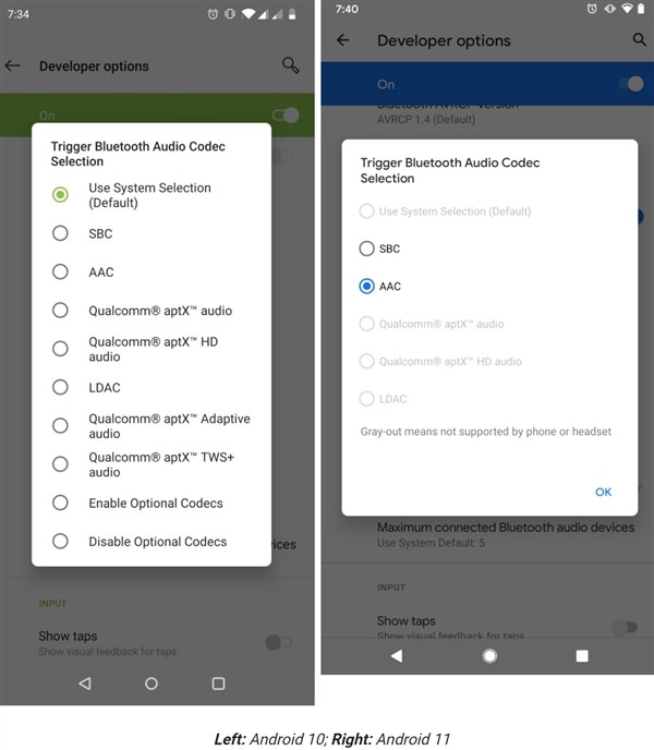 Android 11 给力升级，可快速查看蓝牙耳机所能支持的编码格式