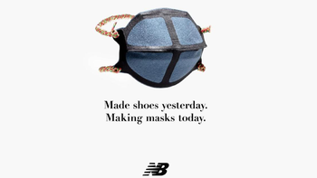 New Balance宣布将“改行”生产口罩，海报配文：“昨天造鞋，今天造口罩。”