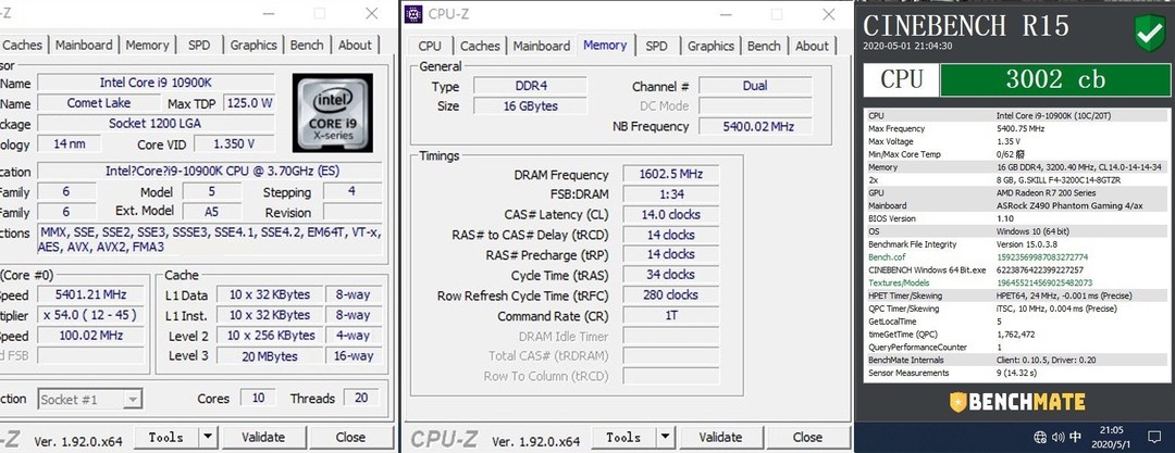 i9-10900K 超频达成全核 5.4GHz，Cinebench R15 得分超 3000