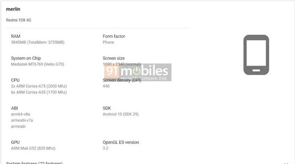 搭载联发科 G70：新版红米 10X 配置泄露，4G 内存 + 1080P 屏幕