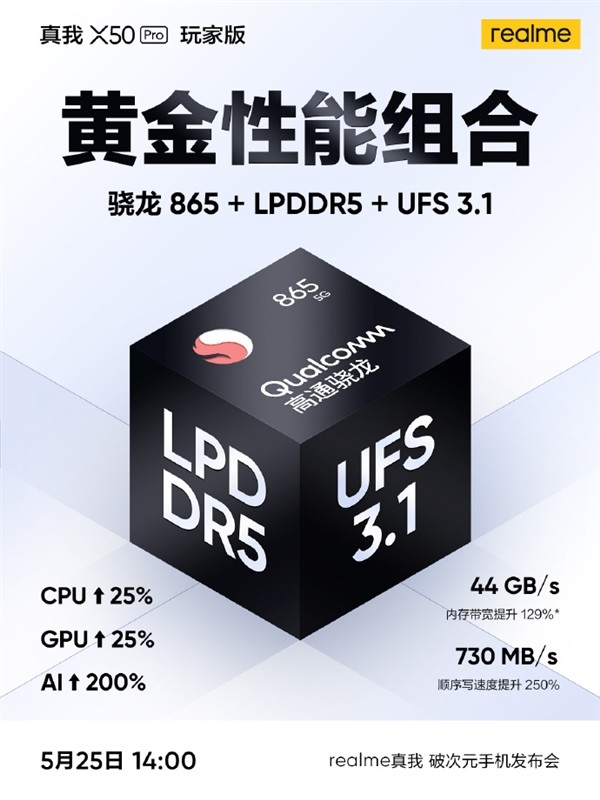 realme X50 玩家版配置官宣，骁龙 865 + LPDDR5 + UFS3.1 黄金组合