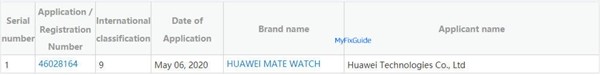 Mate家族新成员就位：华为注册Mate Watch商标