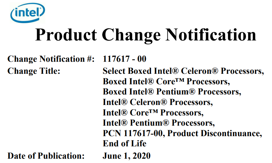 Intel 宣布 8 代 Coffee Lake 处理器停产，年末开始退役
