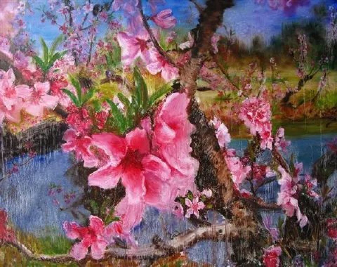 06.10 周春芽 桃花系列_油画丙烯_什么值得买
