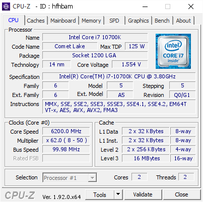 新记录诞生：酷睿 i7-10700K 在水冷下超频至 6.2GHz