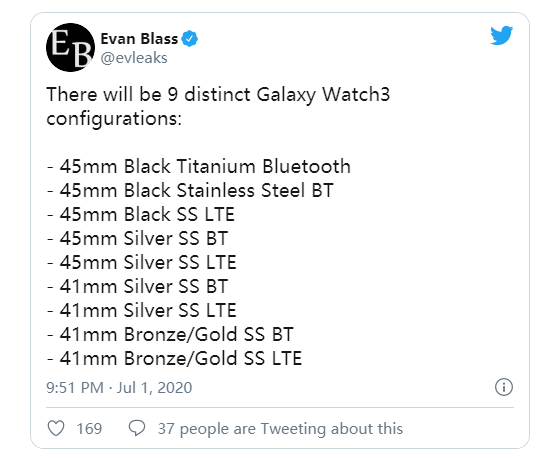 三星 Galaxy Watch 3 型号和售价遭泄露，定价 400 美元起
