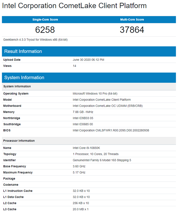 i9-10900K降频、迎战锐龙3000XT：Intel i9-10850K 首次曝光